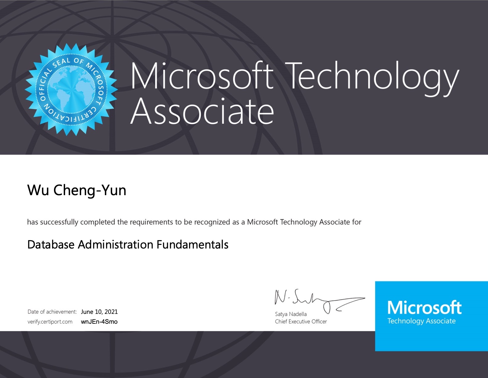 MTA Database Certificate